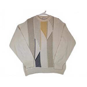 Norm Thompson Geometric Knit Sweater Crewneck Textured Mens Large Italy